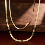 Sterling Silver Flat Snake Chain Couple Necklaces Set In 14K Gold Plated