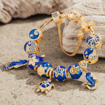 Sterling Silver Oceanic Depths Beauty Charms Bracelet Set With Enamel In 14K Gold Plated