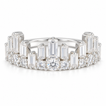 Silver Tone Baguette Crown Ring for Women Multi Row Clear Stone Statement Cocktail Ring Sparkling Fashion Jewelry Gift