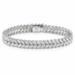 Silver Tone Double Row Marquise Leaf Bracelet for Women Clear Stone Statement Bracelet with Box Clasp Wedding and Party Jewelry