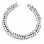 Silver Tone Double Row Marquise Leaf Bracelet for Women Clear Stone Statement Bracelet with Box Clasp Wedding and Party Jewelry