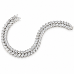 Silver Tone Double Row Marquise Leaf Bracelet for Women Clear Stone Statement Bracelet with Box Clasp Wedding and Party Jewelry