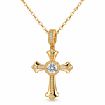 Gold Tone Cross Pendant Necklace for Women Clear Stone Vintage Faith Necklace with Sparkling Center Stone Gift for Her