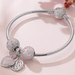 Sterling Silver Secretly Love Charms Bracelet Set With Enamel In White Gold Plated