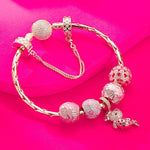 Sterling Silver Fantasy Island Charms Bracelet Set With Enamel In Rose Gold Plated