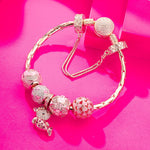 Sterling Silver Fantasy Island Charms Bracelet Set With Enamel In Rose Gold Plated