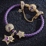 The Purple Star Golden Tarnish-resistant Silver Dangle Charms With Enamel In 14K Gold Plated