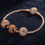 Sterling Silver Shinning Four-Leaf Clover Bamboo Chain Charms Bracelet Set With Enamel In Rose Gold Plated