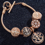 Christmas Tarnish-resistant Silver Charms Bracelet Set With Enamel In Rose Gold Plated