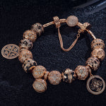 Sterling Silver My Lord, My Glory Bamboo Chain Charms Bracelet Set With Enamel In Rose Gold Plated