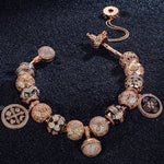 Sterling Silver My Lord, My Glory Bamboo Chain Charms Bracelet Set With Enamel In Rose Gold Plated