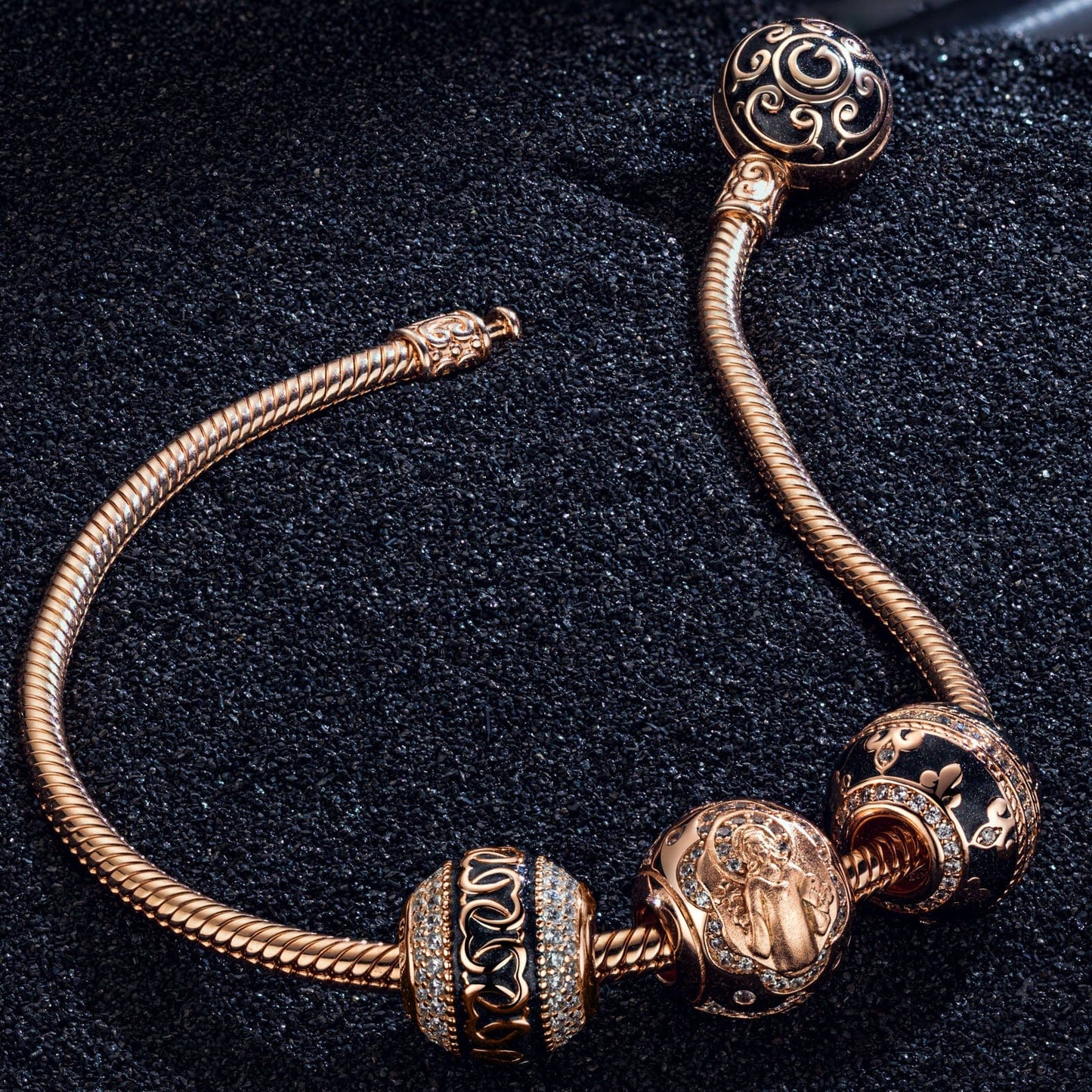 Guardian of the Gracious Tarnish-resistant Silver Charms Bracelet Set With Enamel In Rose Gold Plated