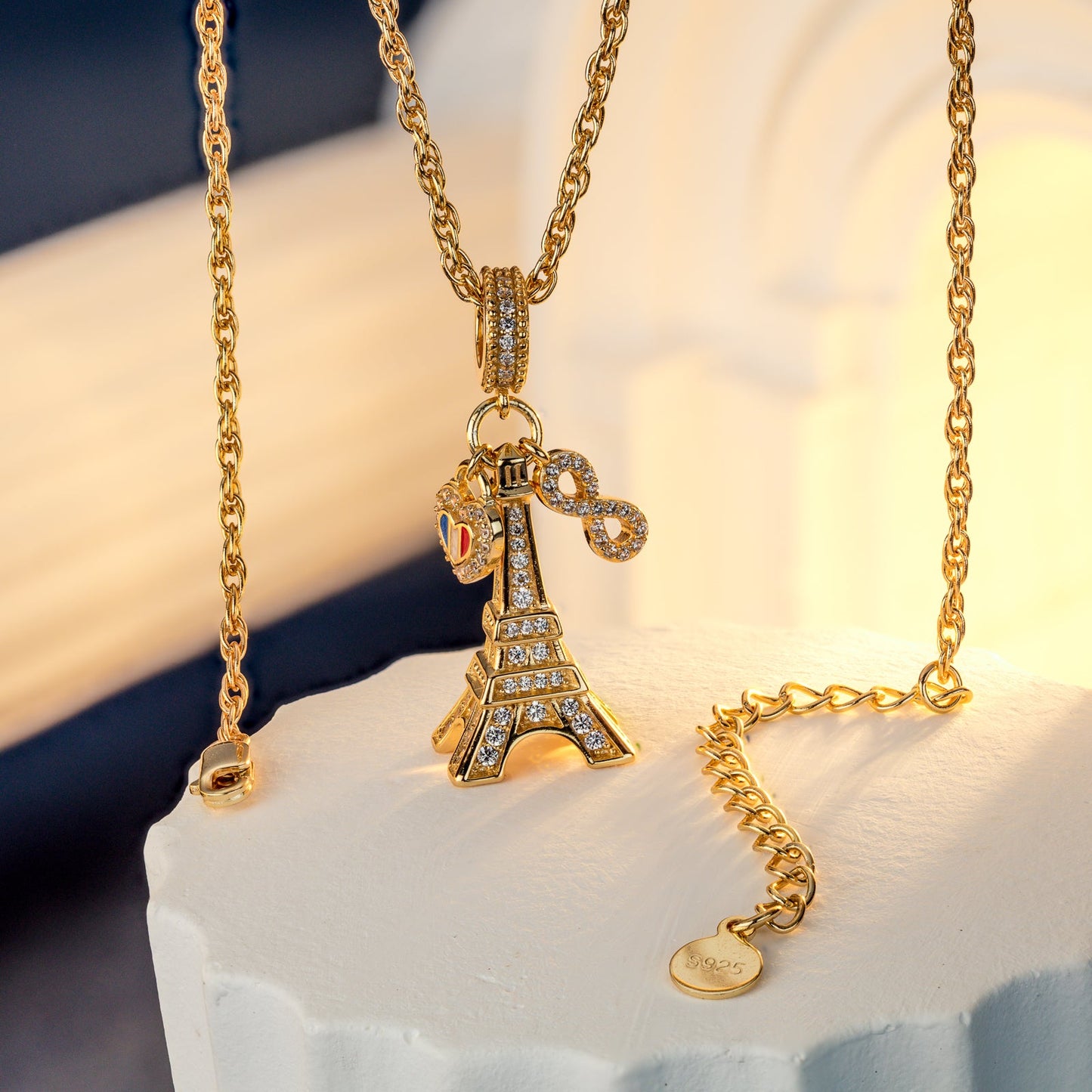 Eiffel Flair Tarnish-resistant Silver Charms With Enamel In 14K Gold Plated