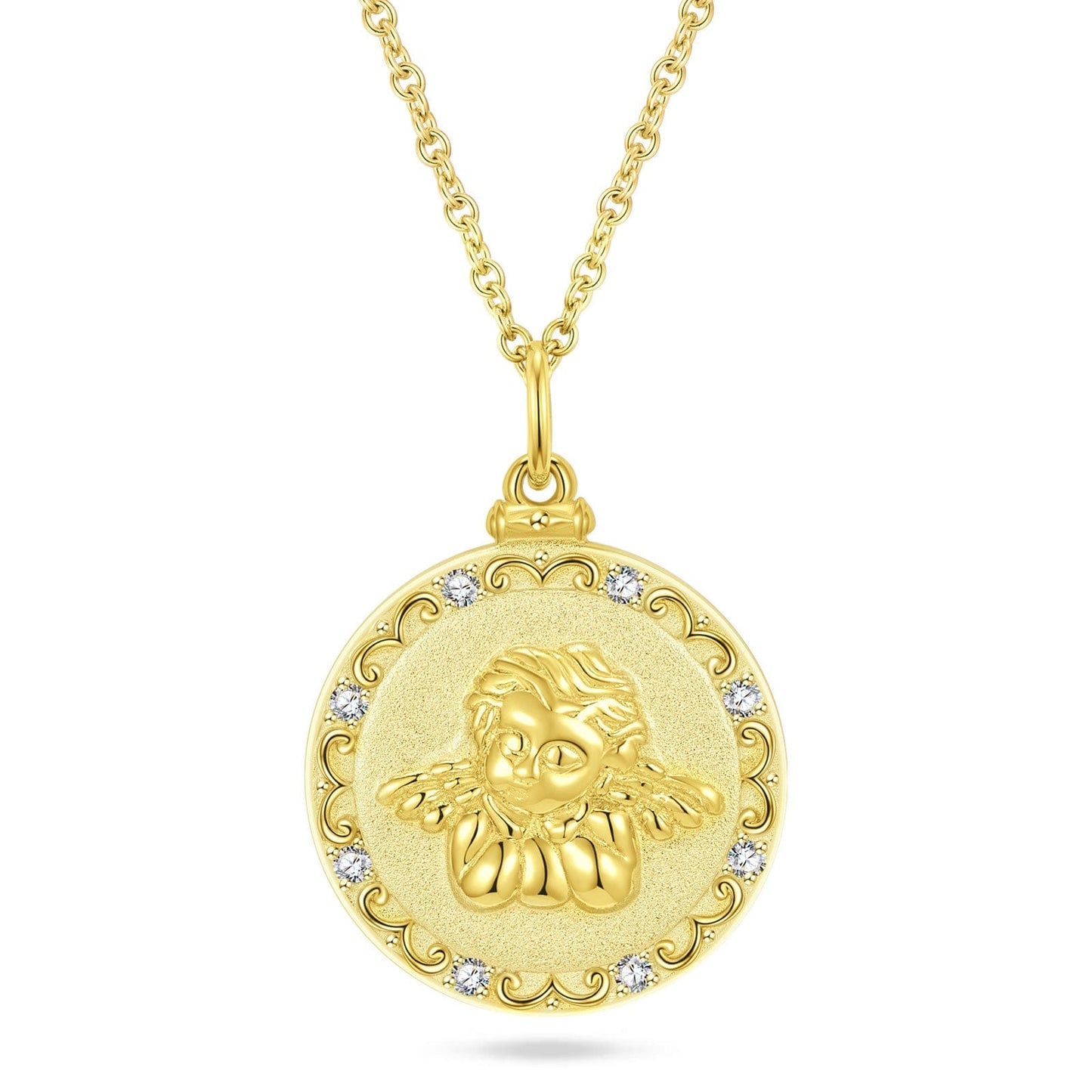 Sterling Silver My Little Angel Link Chain Necklace In 14K Gold Plated