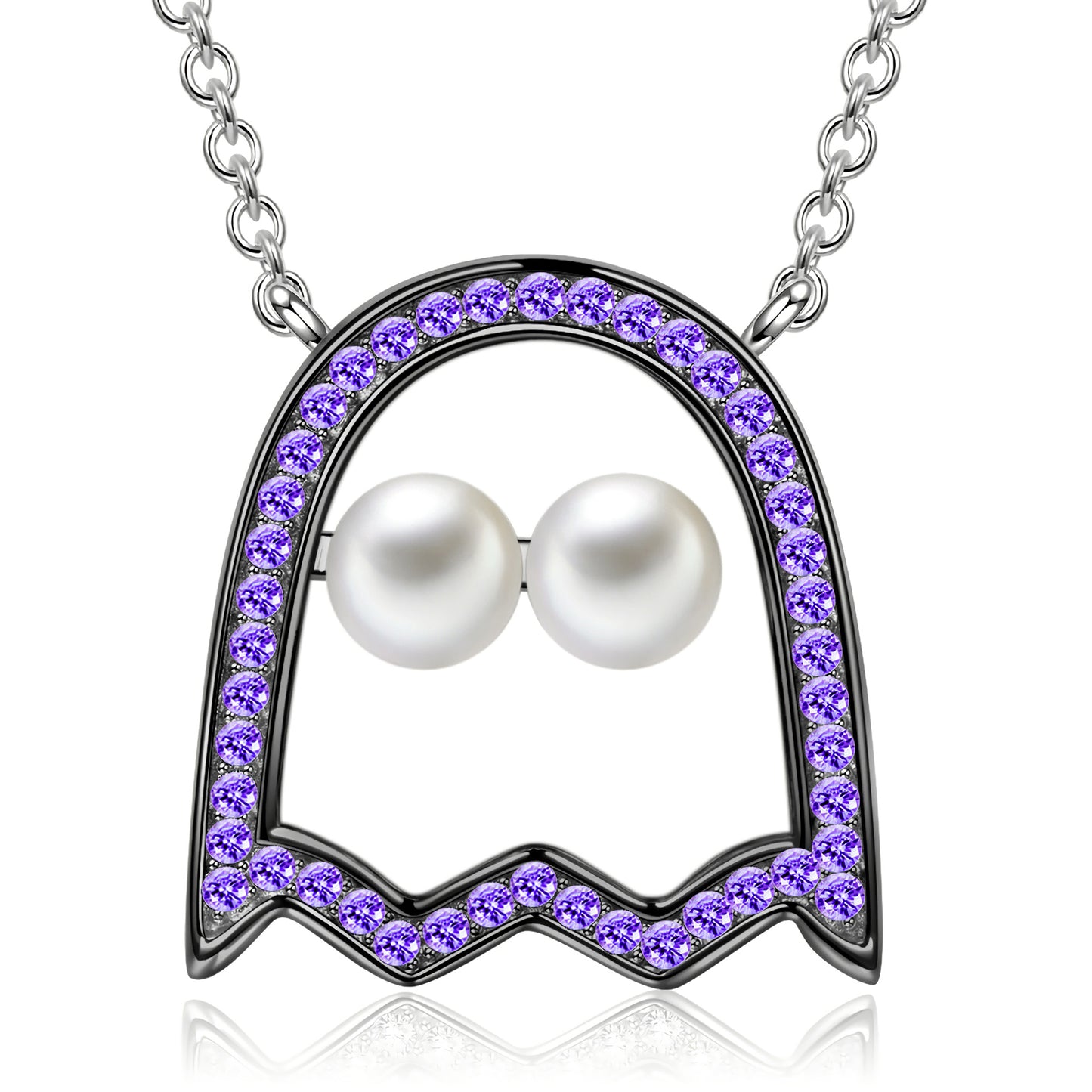 FANCI Sterling Silver Whimsical Monster Necklace In White Gold Plated