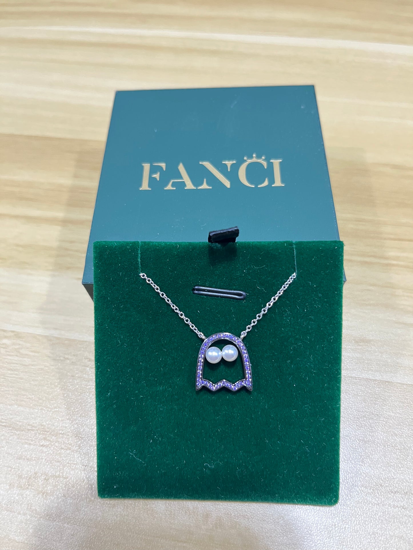 FANCI Sterling Silver Whimsical Monster Necklace In White Gold Plated