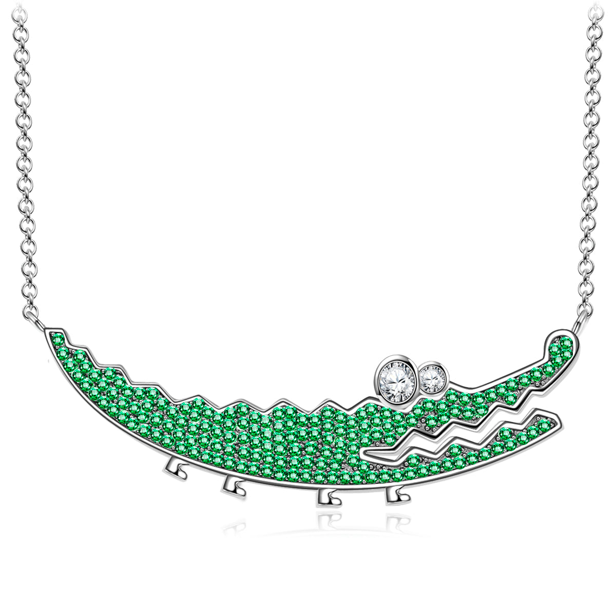 FANCI Sterling Silver Verdant Crocodile Necklace In White Gold Plated