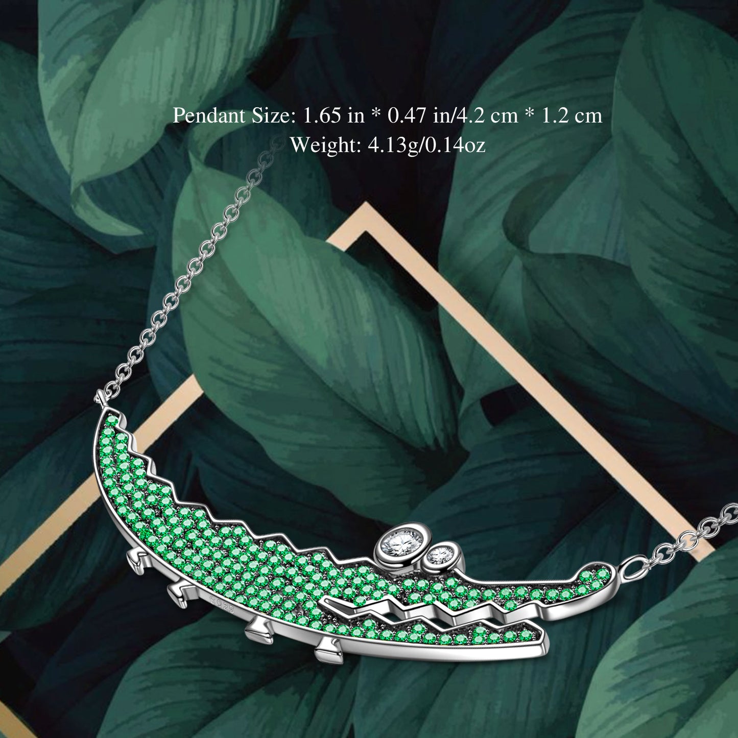 FANCI Sterling Silver Verdant Crocodile Necklace In White Gold Plated