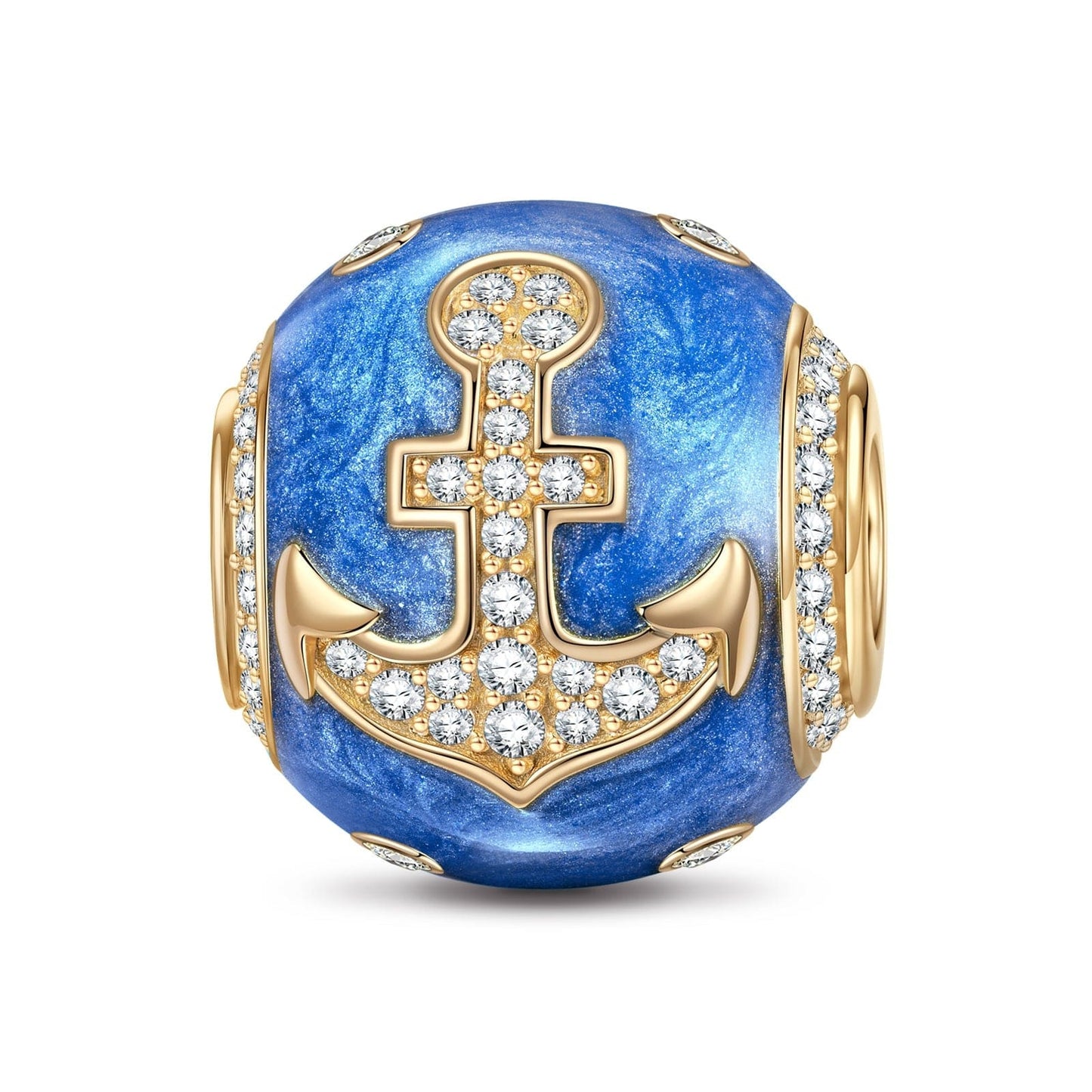 Anchor Blue Tarnish-resistant Silver Charms With Enamel In 14K Gold Plated - GONA