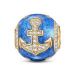 Anchor Blue Tarnish-resistant Silver Charms With Enamel In 14K Gold Plated - GONA