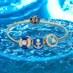 Anchor Blue Tarnish-resistant Silver Charms With Enamel In 14K Gold Plated - GONA