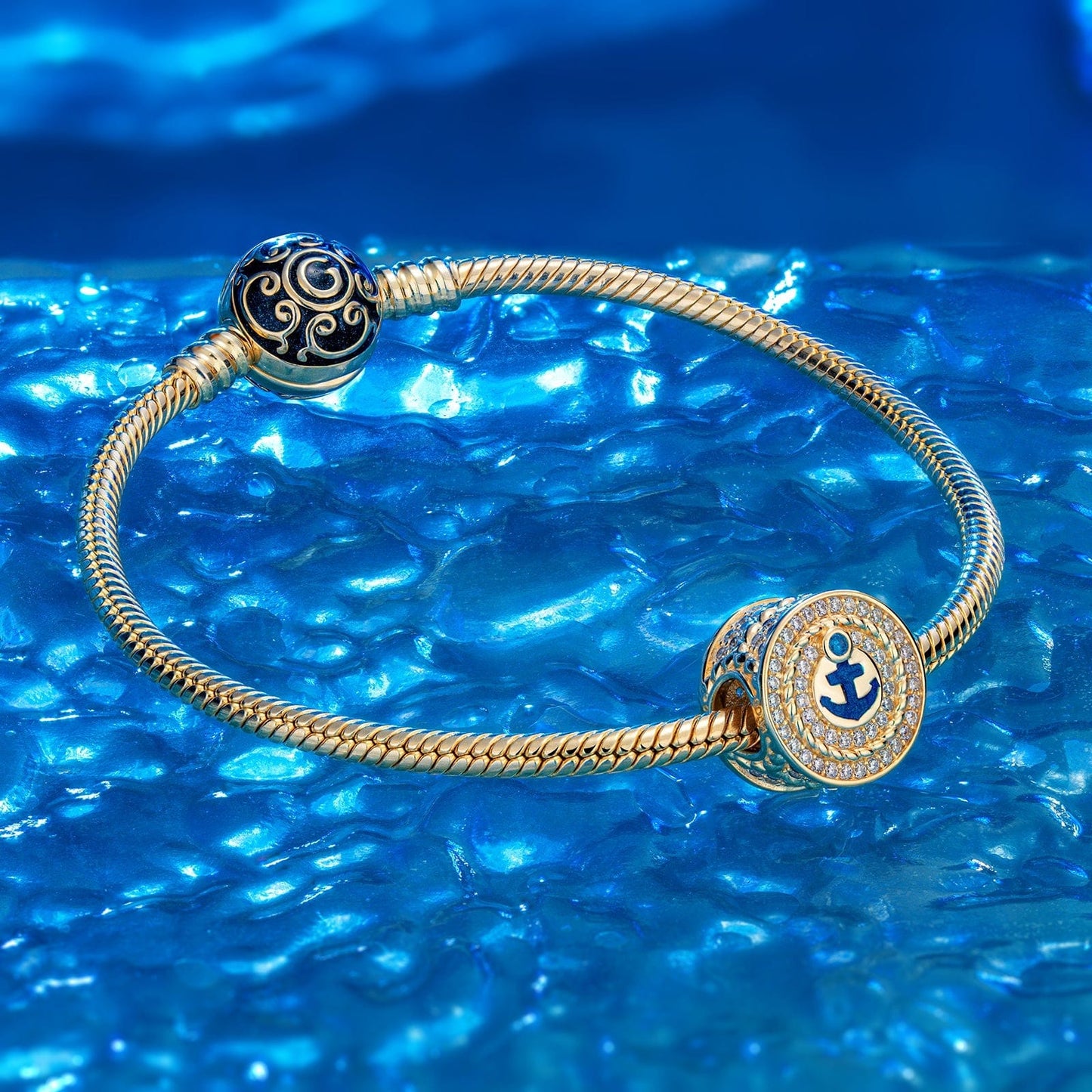 Blue CaptaIn And His Anchor Tarnish-resistant Silver Charms With Enamel In 14K Gold Plated - GONA