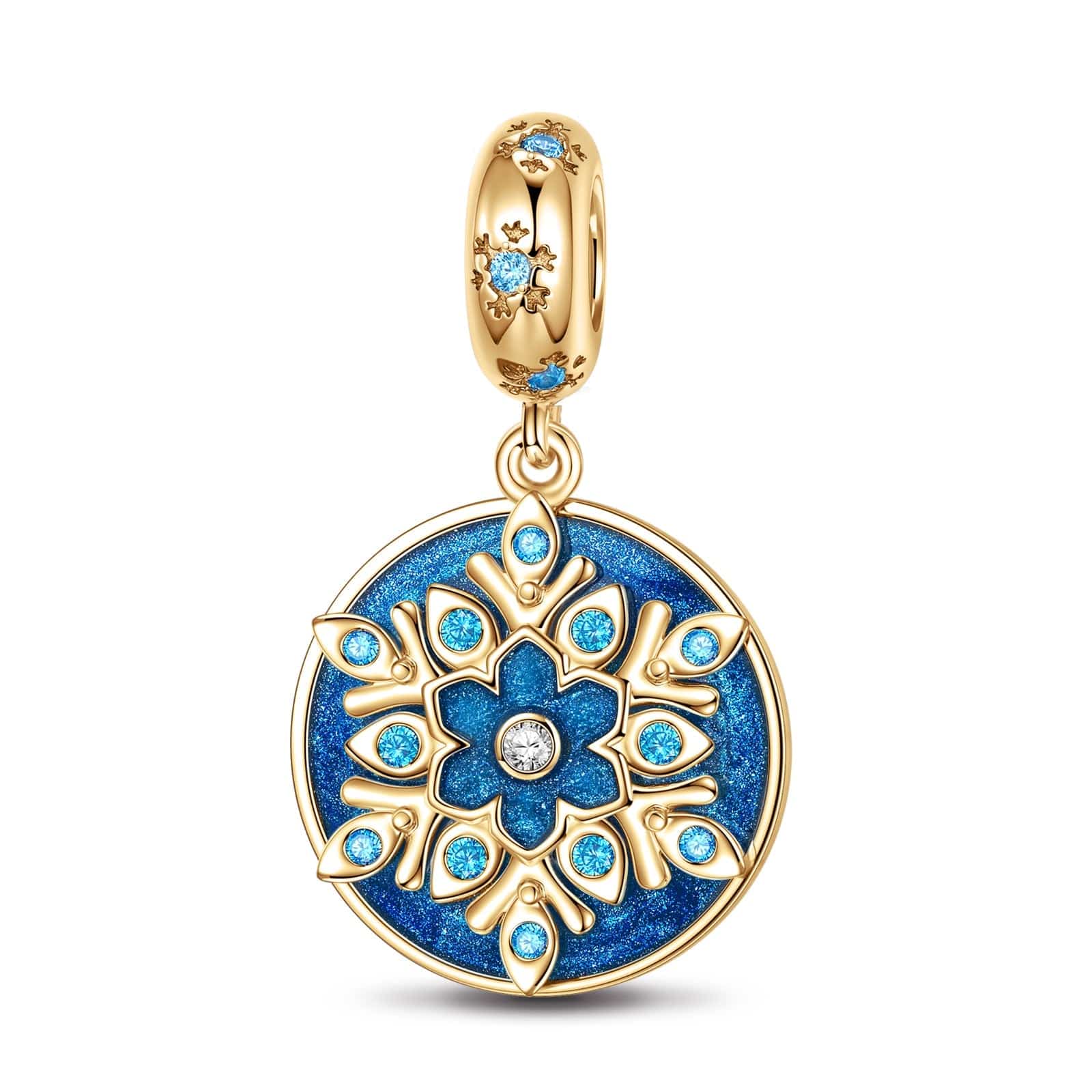 Blue Ice and Snow Magic Tarnish-resistant Silver Dangle Charms With Enamel In 14K Gold Plated - GONA