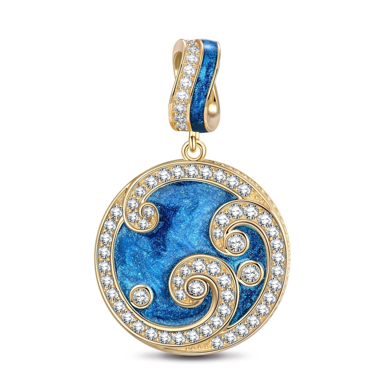 Blue Ocean Waves Tarnish-resistant Silver Dangle Charms With Enamel In 14K Gold Plated - GONA