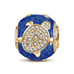 Blue Roaming Sea Turtle Tarnish-resistant Silver Charms With Enamel In 14K Gold Plated - GONA