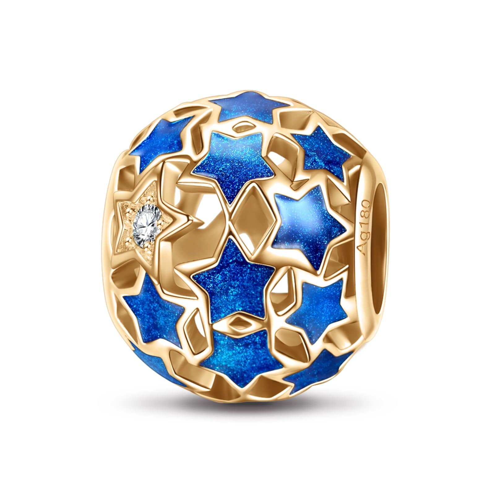 Blue Starry Night Tarnish-resistant Silver Charms With Enamel In 14K Gold Plated - GONA