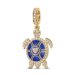 Blue Turtle Tarnish-resistant Silver Dangle Charms With Enamel In 14K Gold Plated - GONA