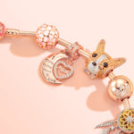 Sterling Silver Moon & Love To Mom Charms With Enamel In Rose Gold Plated