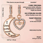 Sterling Silver Moon & Love To Mom Charms With Enamel In Rose Gold Plated