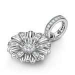 Sterling Silver Gerbera Dangle Charms In White Gold Plated