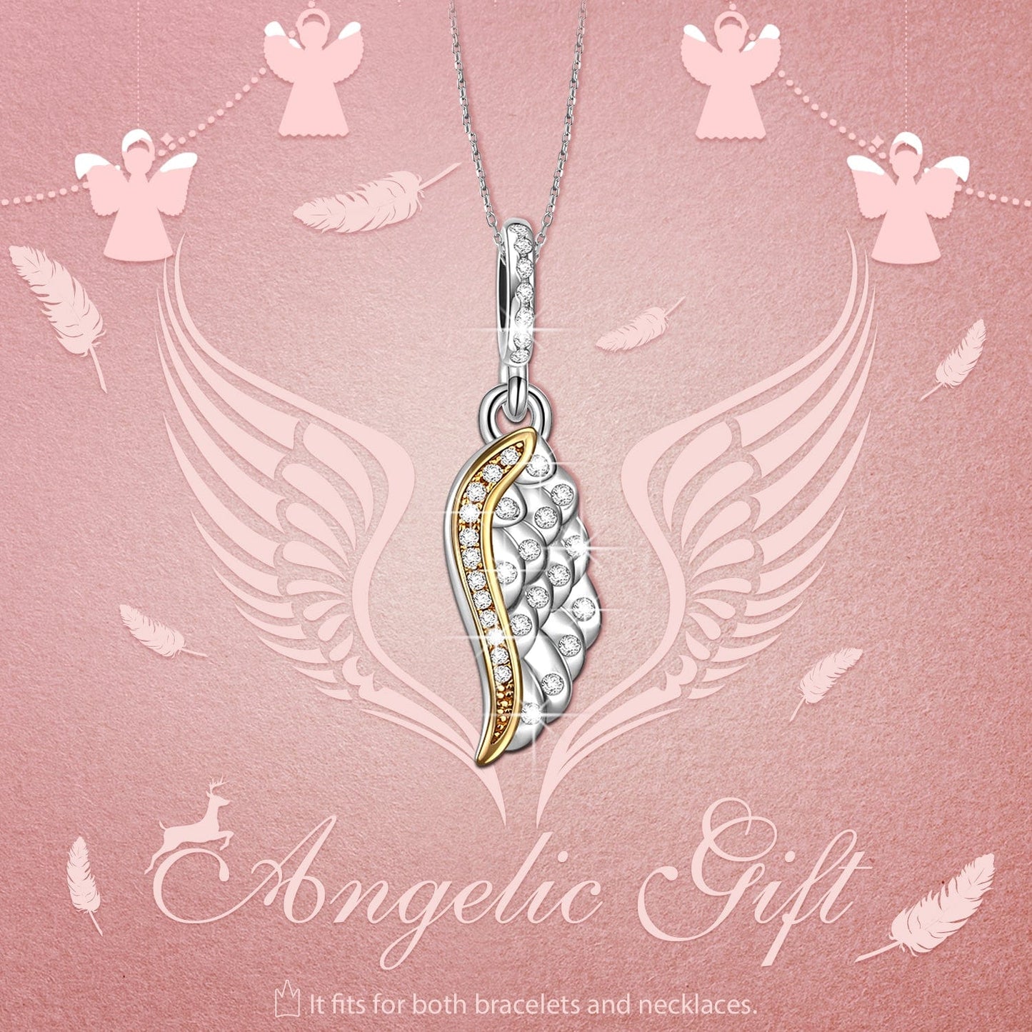 Sterling Silver Angel Wings Charms In White Gold Plated