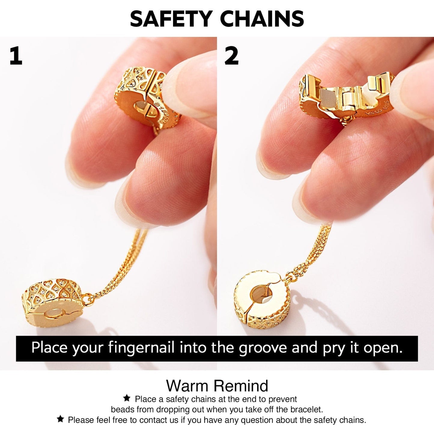 Blossom Safety Chain Tarnish-resistant Silver Charms With Enamel In 14K Gold Plated