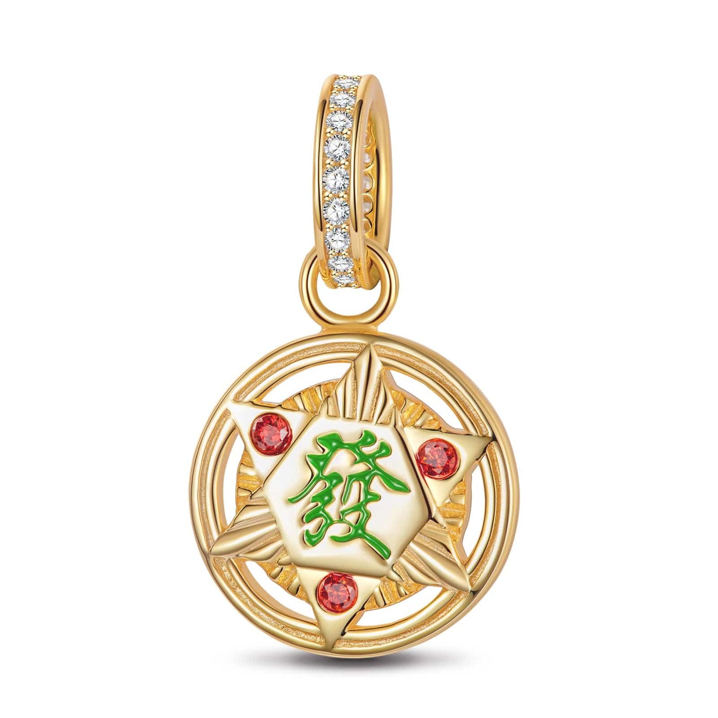 Lucky Mahjong Tarnish-resistant Silver Charms With Enamel In 14K Gold Plated