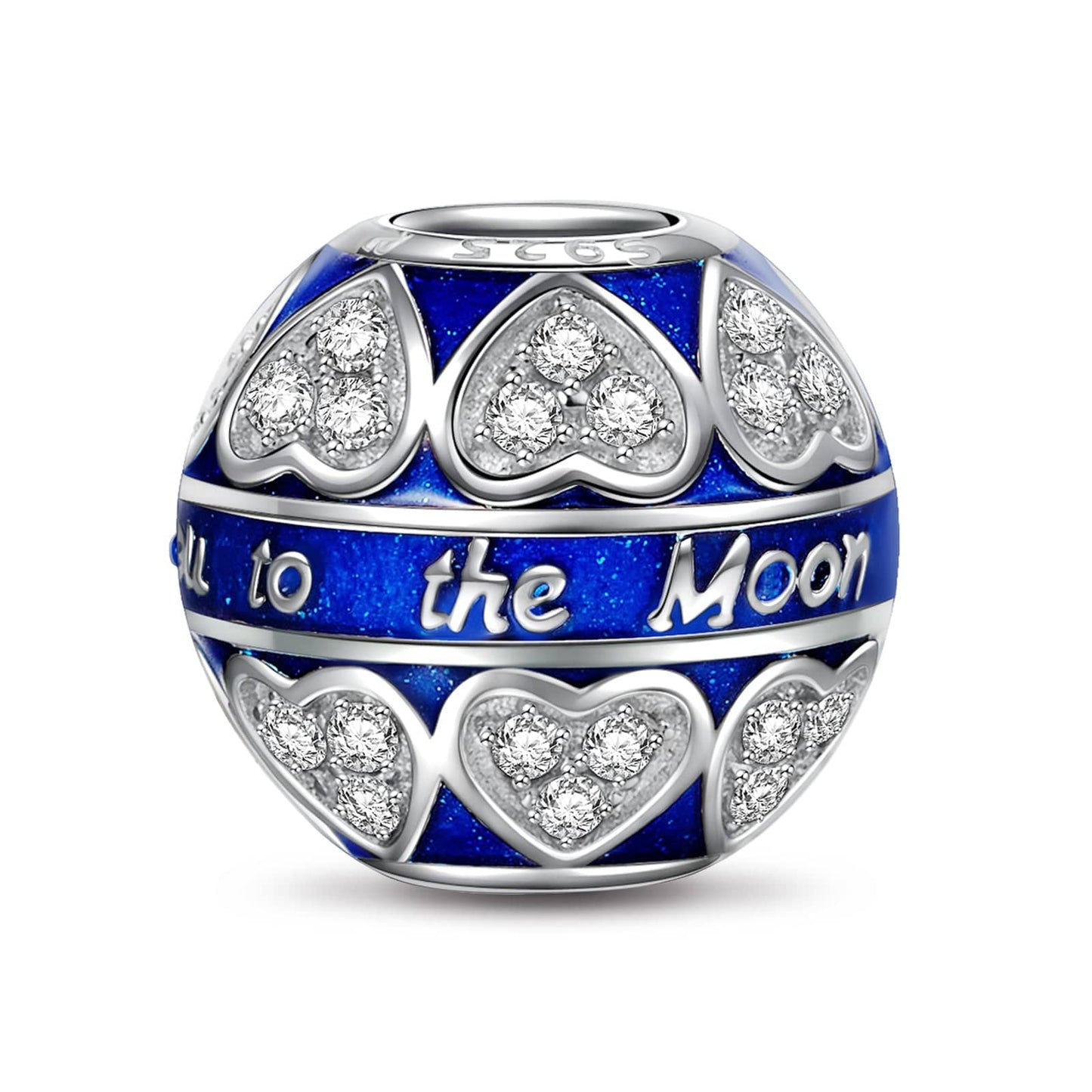 Sterling Silver Blue I Love You Charms With Enamel In White Gold Plated