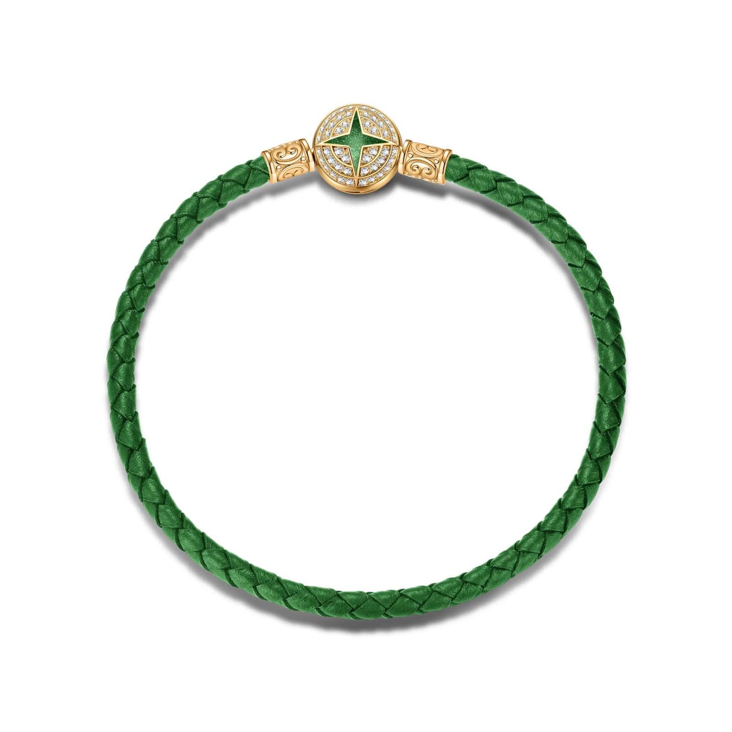 Universal Polaris Green Leather Bracelet Tarnish-resistant Silver Bracelet In 14K Gold Plated