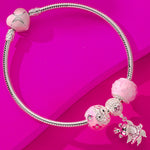 Pink Camellia Tarnish-resistant Silver Charms With Enamel In Silver Plated