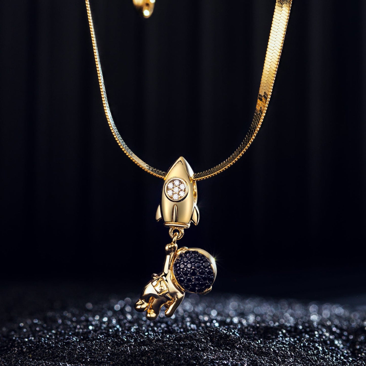 Astronauts And Rockets Tarnish-resistant Silver Dangle Charms In 14K Gold Plated