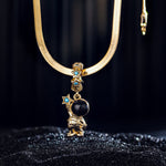 Astronaut Picking Stars Tarnish-resistant Silver Dangle Charms With Enamel In 14K Gold Plated