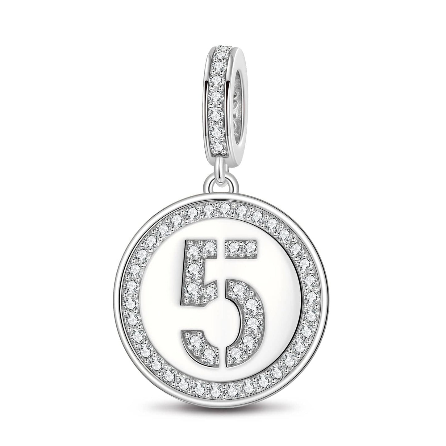 Number Five Tarnish-resistant Silver Dangle Charms In White Gold Plated