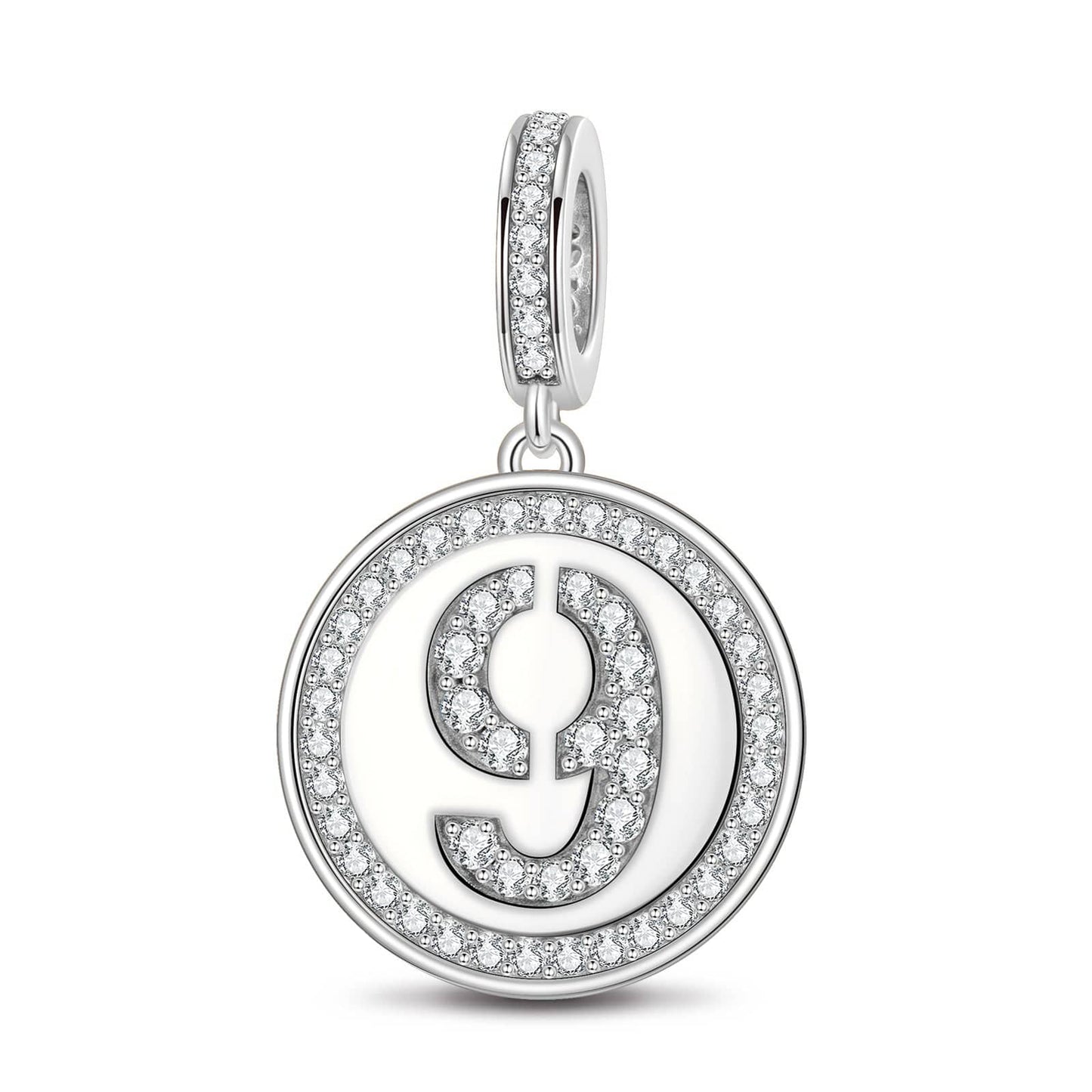 Number Nine Tarnish-resistant Silver Dangle Charms In White Gold Plated