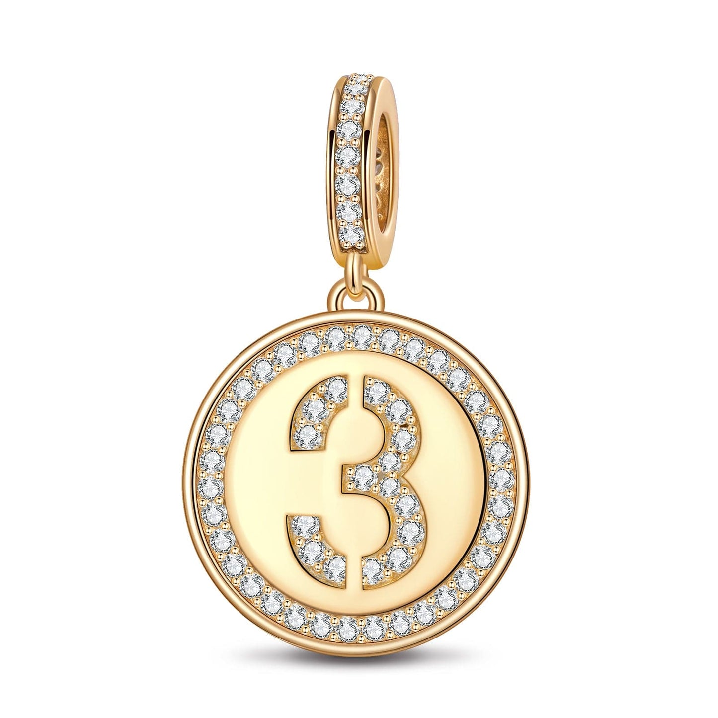 Number Three Tarnish-resistant Silver Dangle Charms In 14K Gold Plated