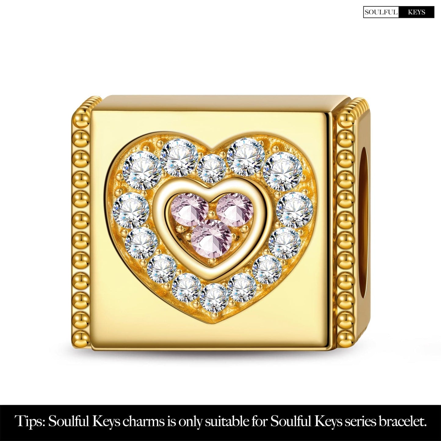 Heart In Heart Tarnish-resistant Silver Rectangular Charms In 14K Gold Plated