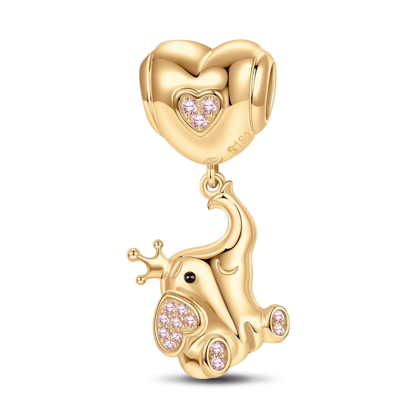 Pink Heart Elephant Tarnish-resistant Silver Animal Charms In 14K Gold Plated