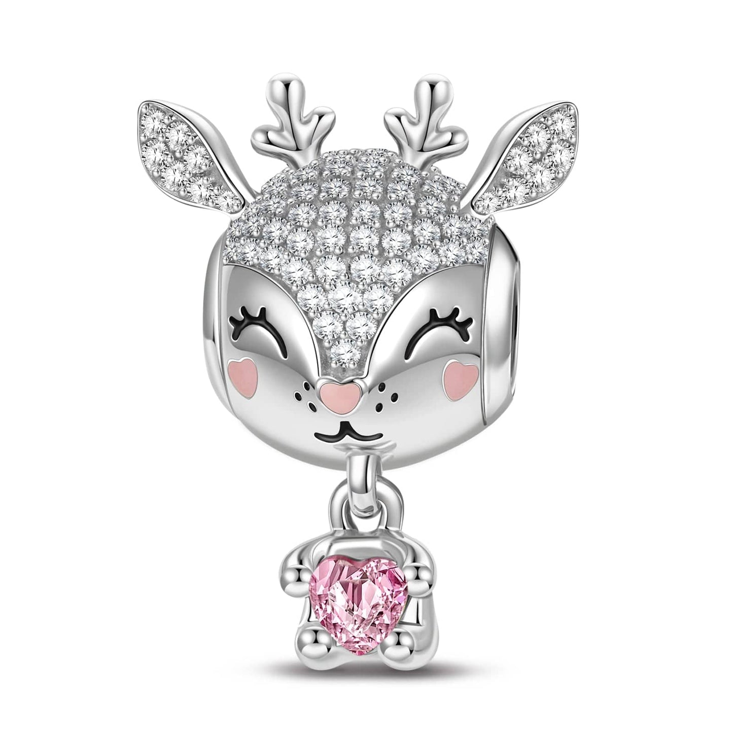 Baby Reindeer Tarnish-resistant Silver Animal Charms With Enamel In Silver Plated - Heartful Hugs Collection