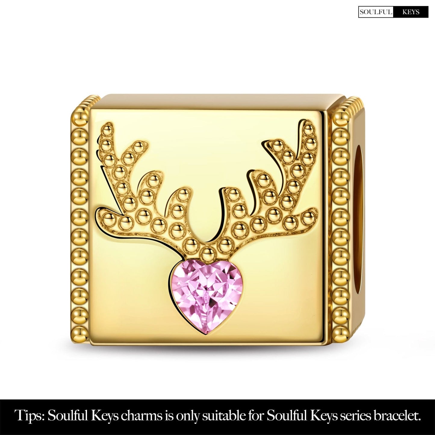 Reindeer Tarnish-resistant Silver Rectangular Charms In 14K Gold Plated