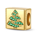 Christmas Tree Tarnish-resistant Silver Rectangular Charms In 14K Gold Plated